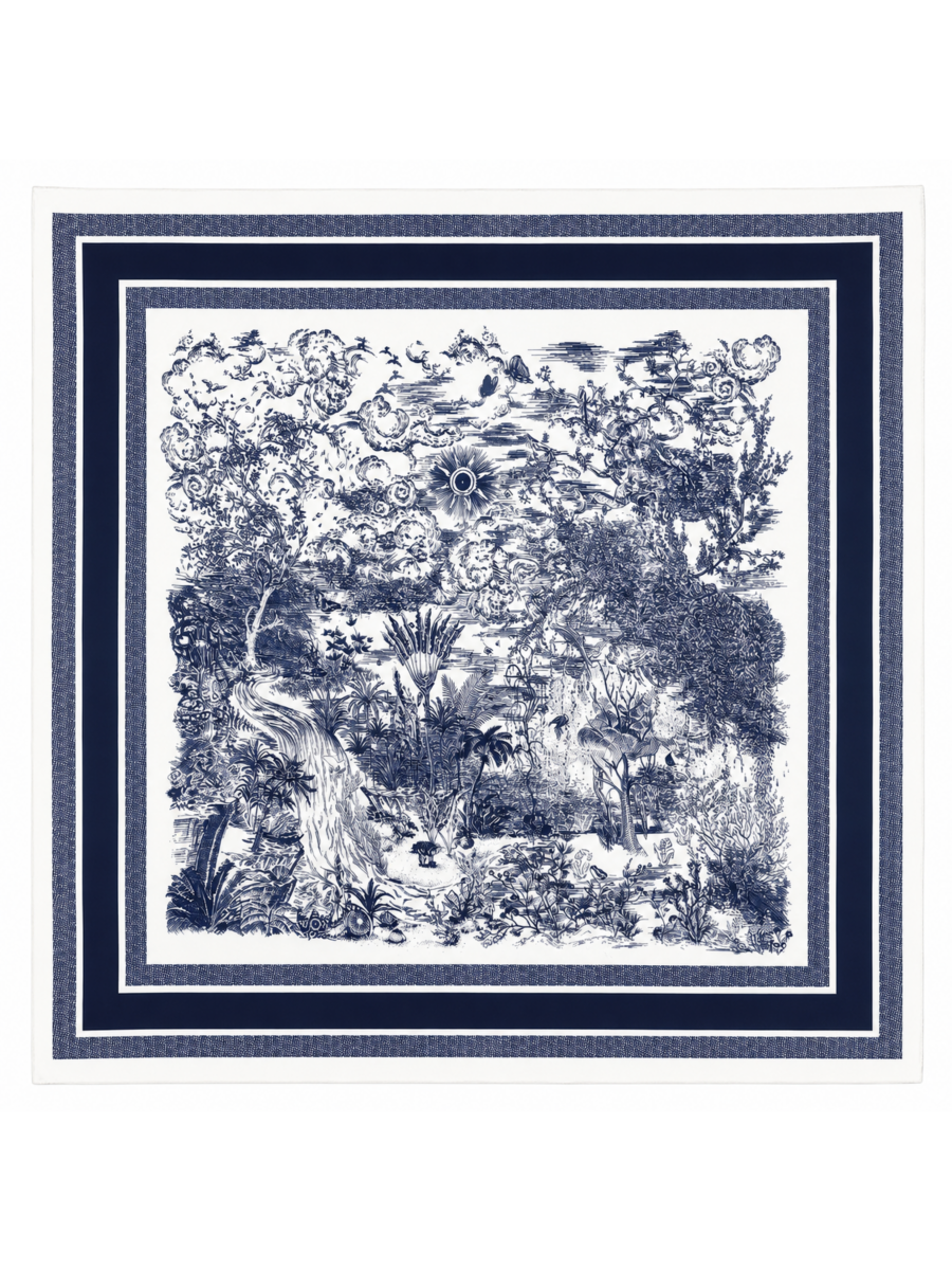 Apaszka WISKOZA & JEDWAB Toile de Jouy - GRANATOWA